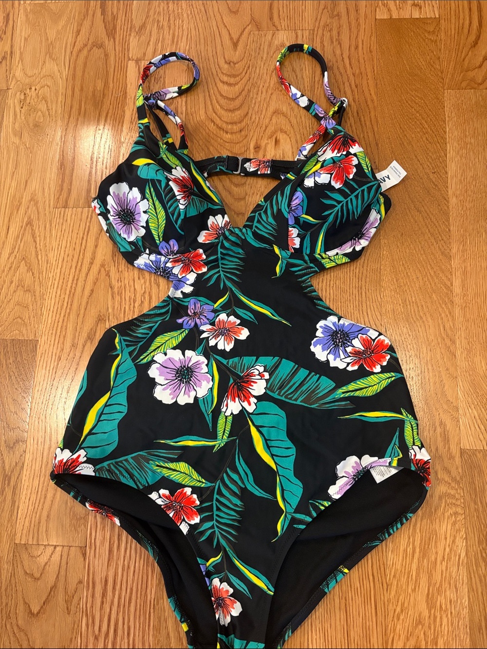 NWT - Old Navy Black Tropical Floral One-Piece Swimsuit